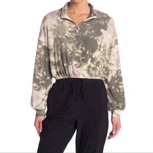 NWT Nordstrom Abound Raglan Tie Dye Half Zip Cropped Sweater Size Large